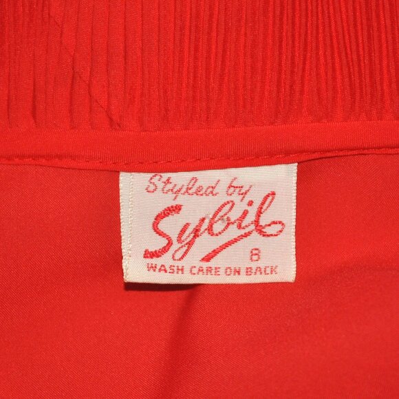 Vintage Sybil Women's Blouse Size 8 Retro Red Ruffle Statement Collar - Picture 4 of 11